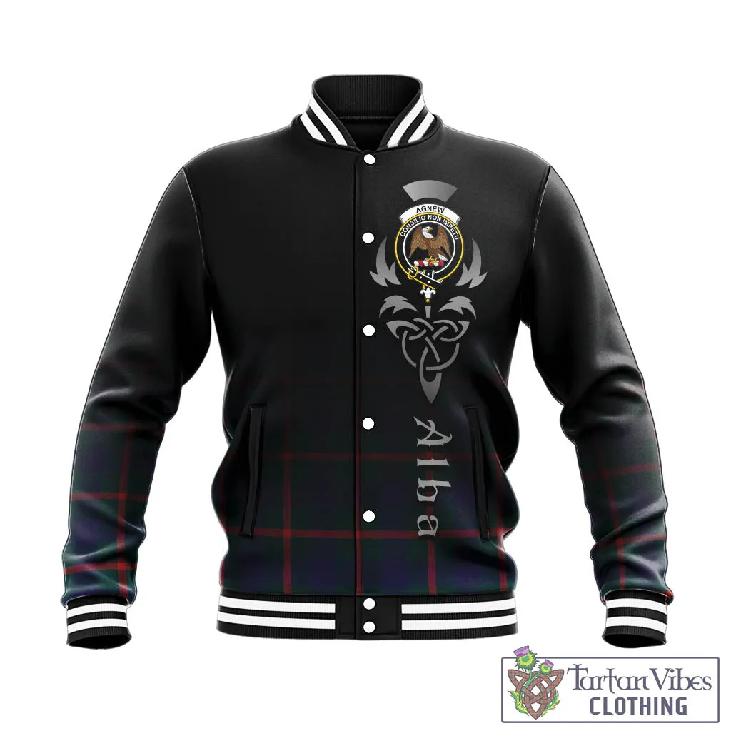 Agnew Tartan Baseball Jacket Featuring Alba Gu Brath Family Crest Celtic Inspired