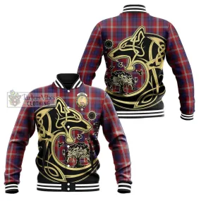 Ainslie Tartan Baseball Jacket with Family Crest Celtic Wolf Style