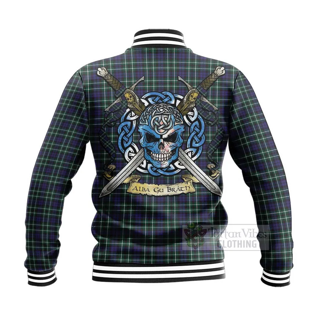 Allardice Tartan Baseball Jacket with Family Crest Celtic Skull Style