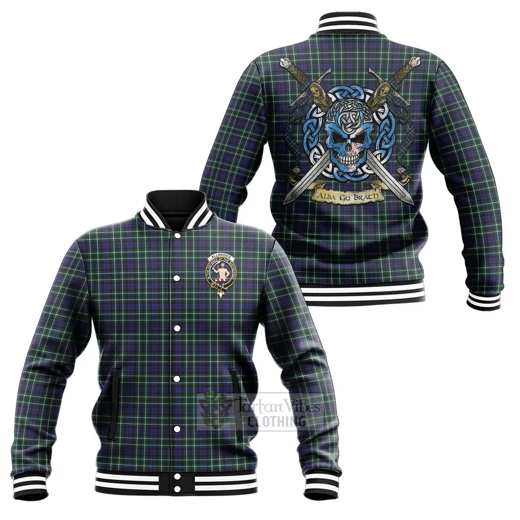 Allardice Tartan Baseball Jacket with Family Crest Celtic Skull Style