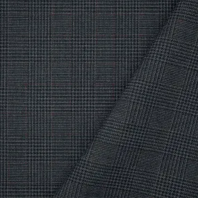 Black-Gray-Maroon Red Poly Wool Glen Plaid Shirting Fabric