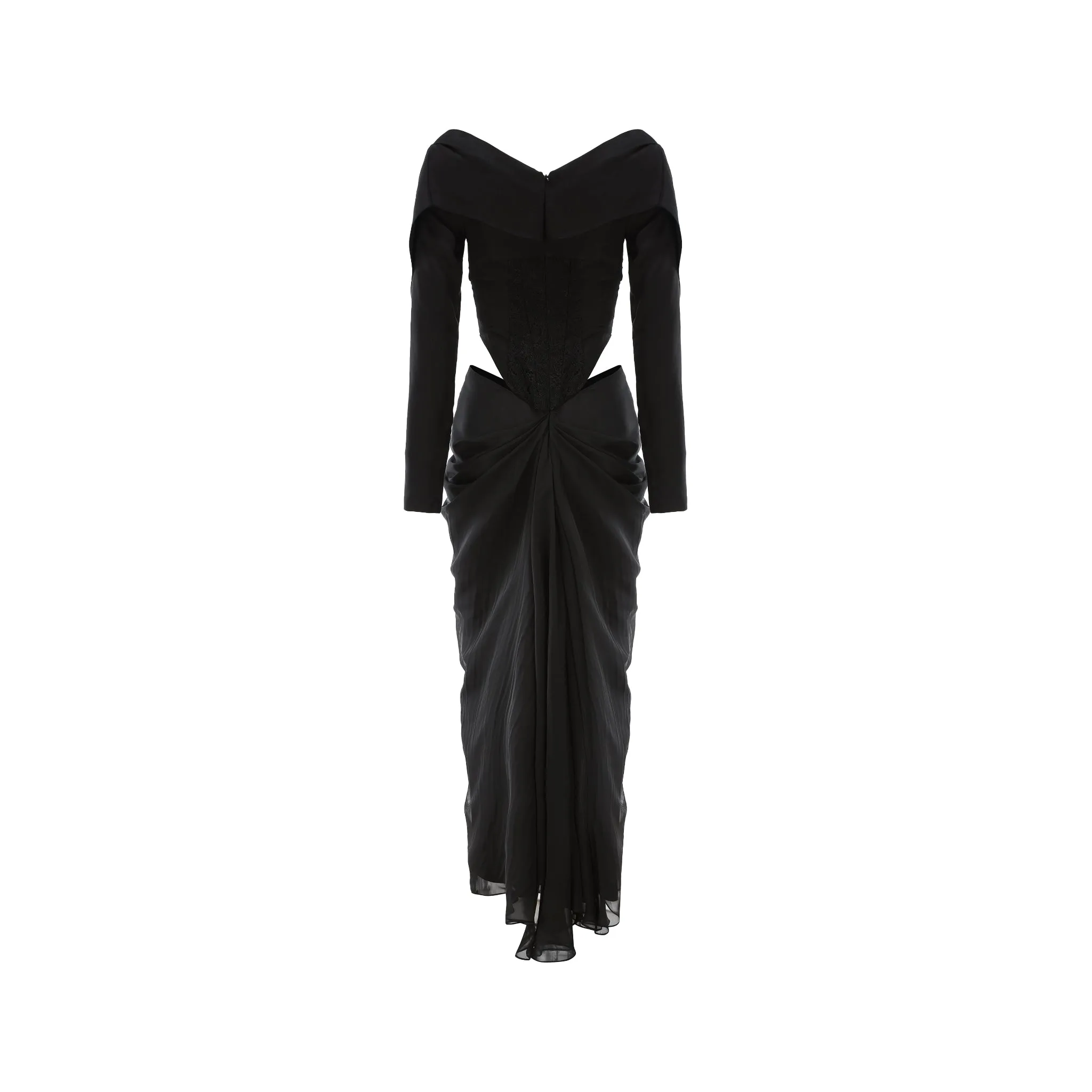 Black Lapel Waistless Pleated Hem Dress