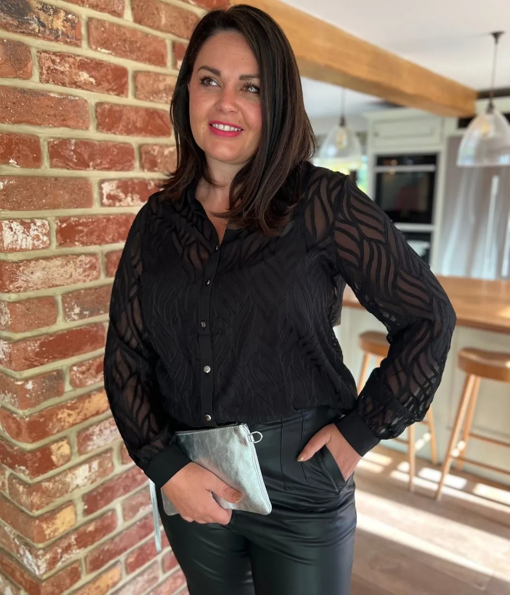 Black Textured Sheer Shirt