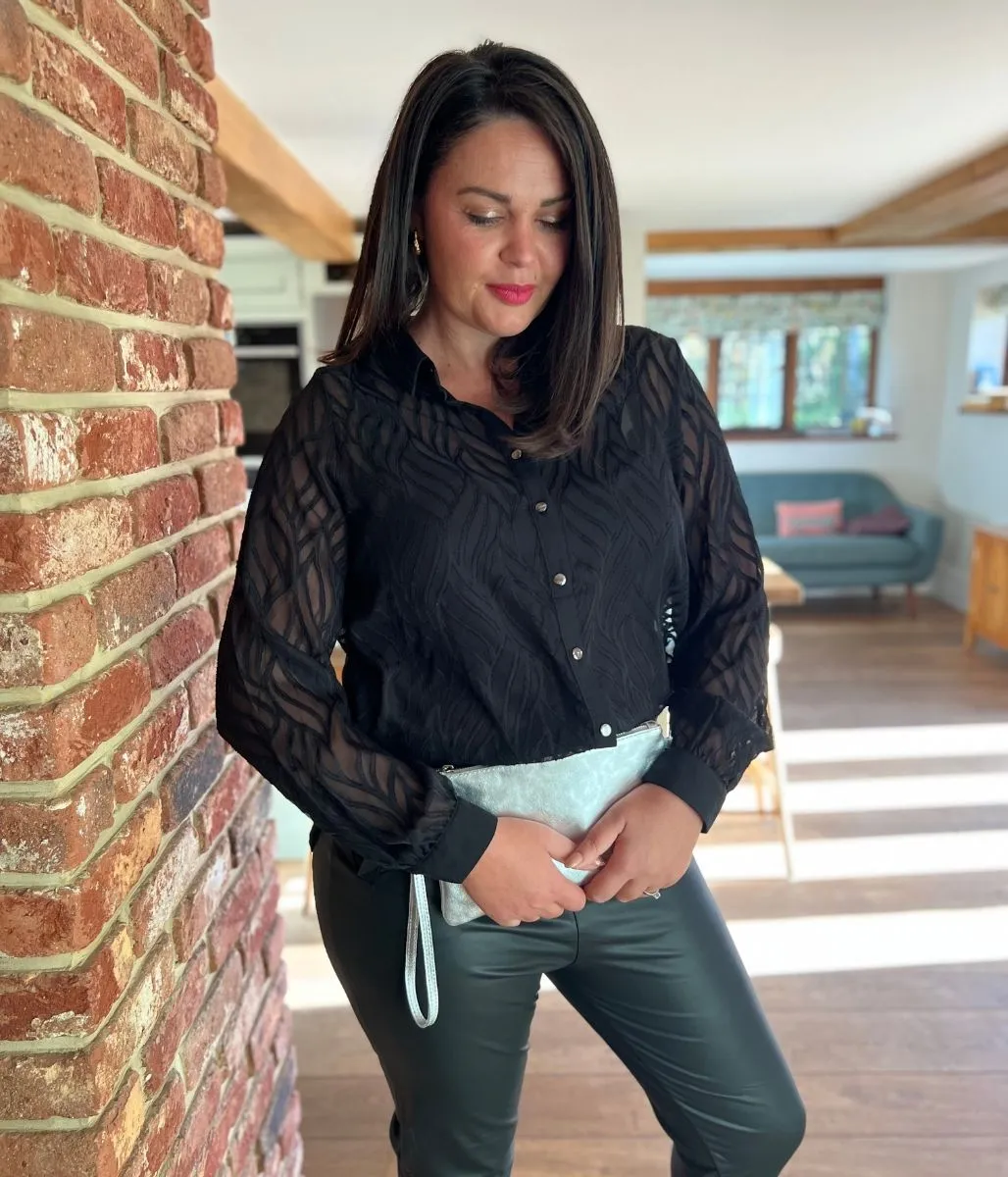 Black Textured Sheer Shirt