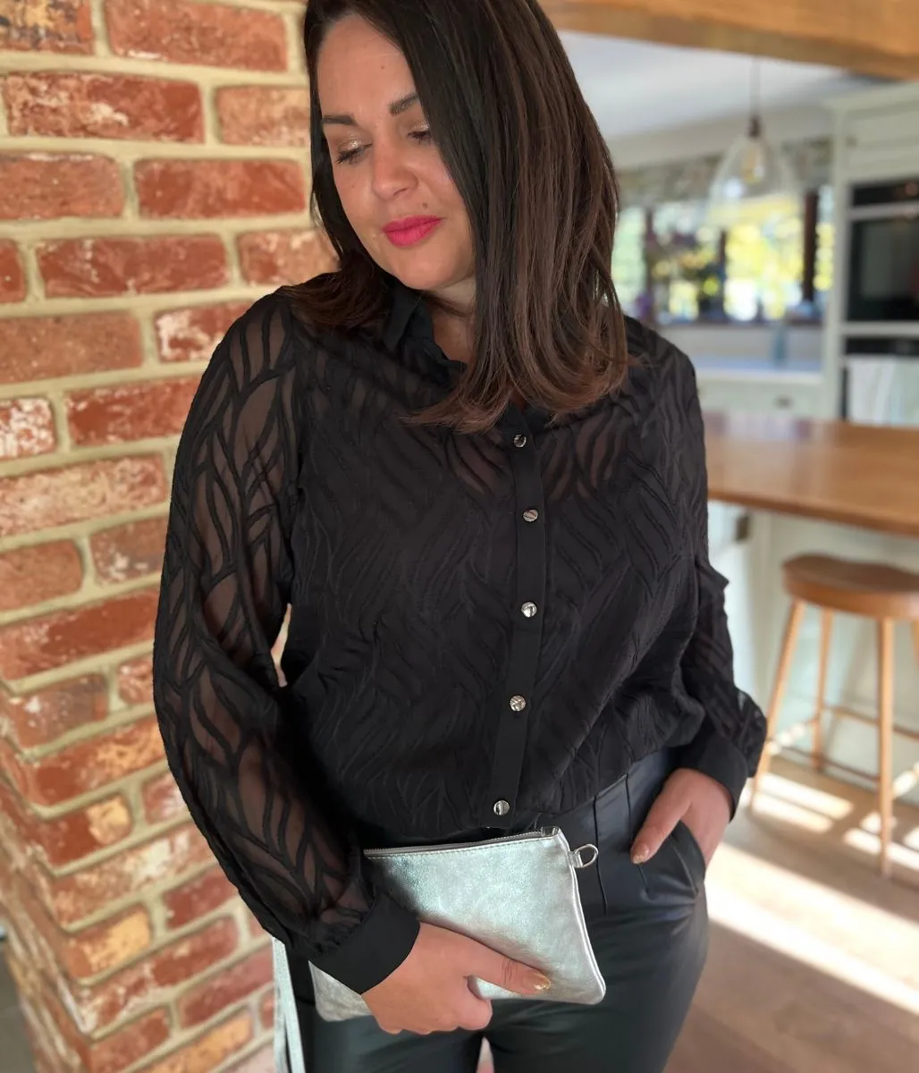 Black Textured Sheer Shirt