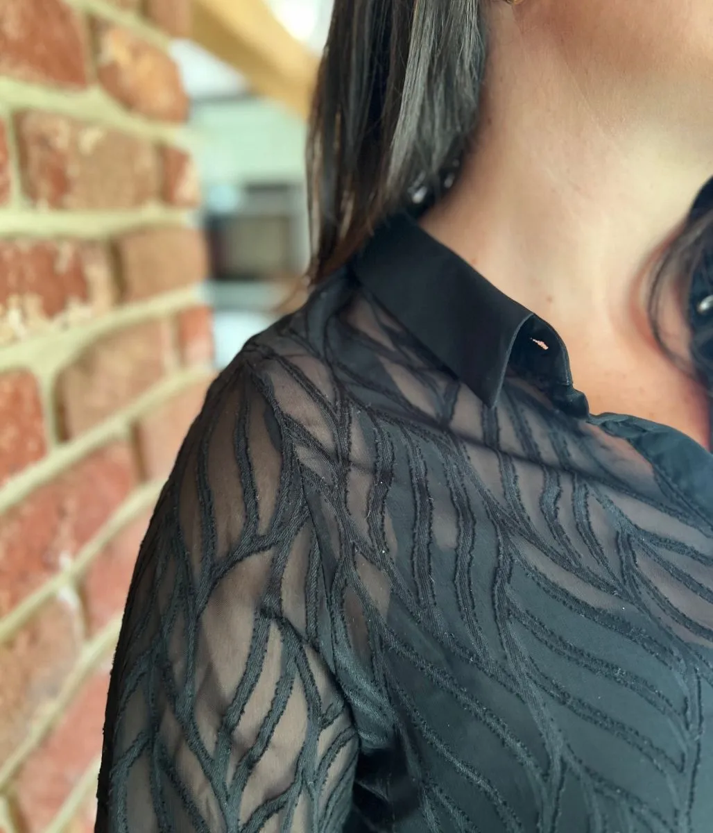 Black Textured Sheer Shirt
