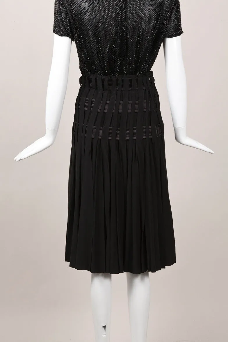 Black Woven Pleated Skirt