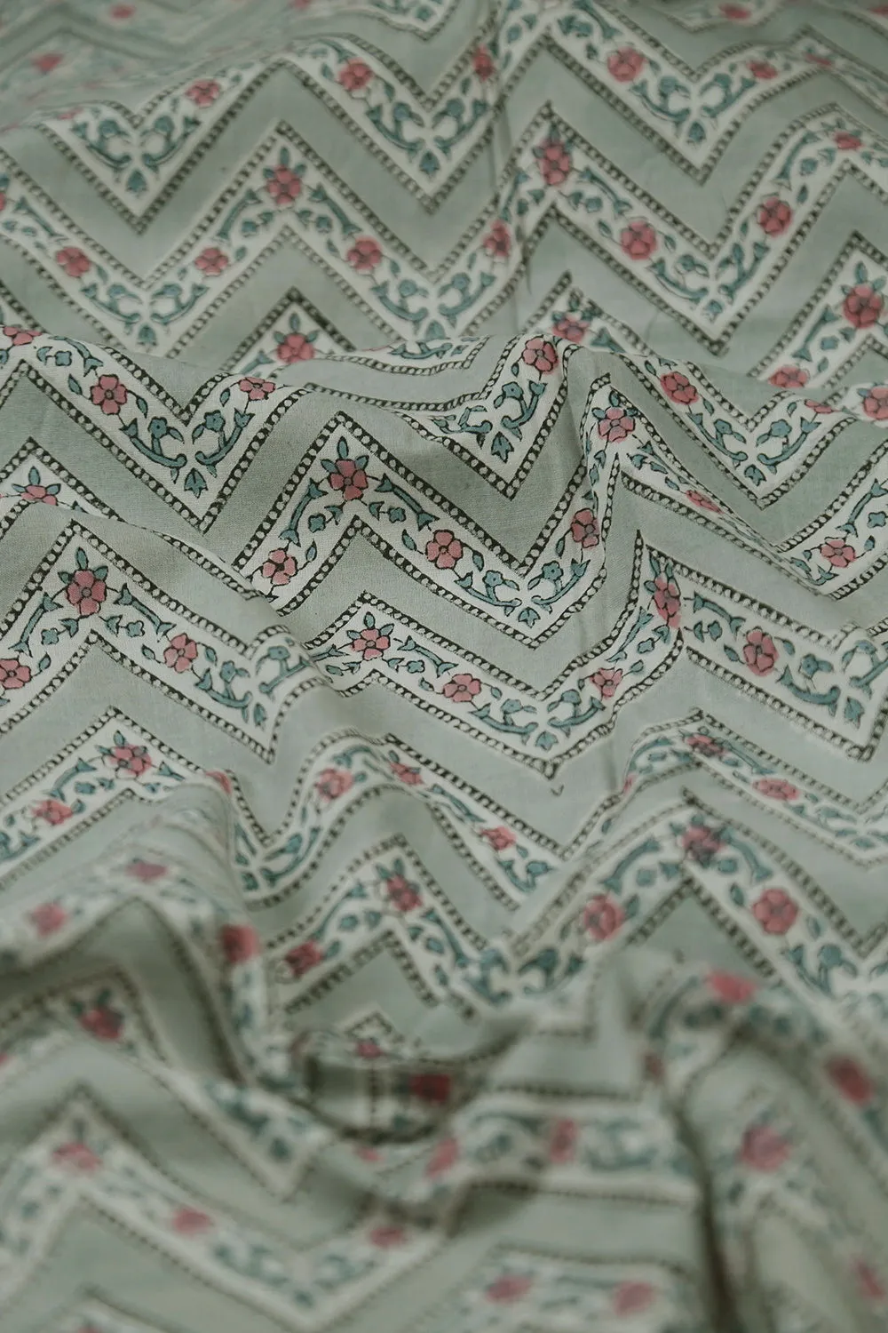 Chevron on Light Grey Sanganeri Cotton Fabric - 1.4m