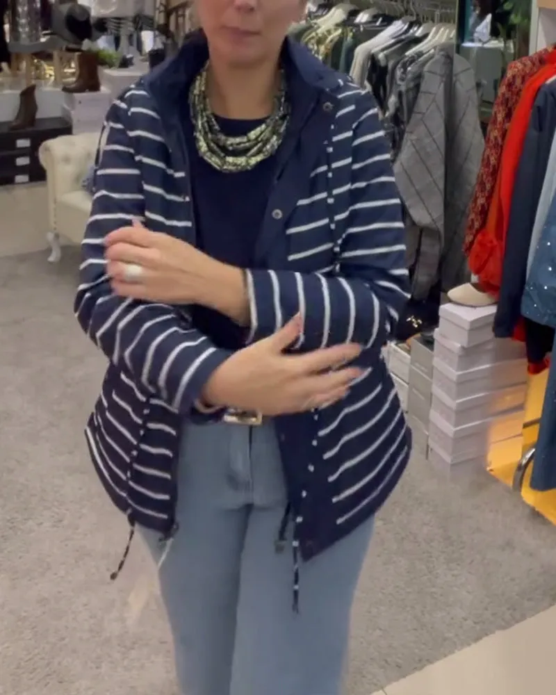 Contrast stripe casual hooded jacket