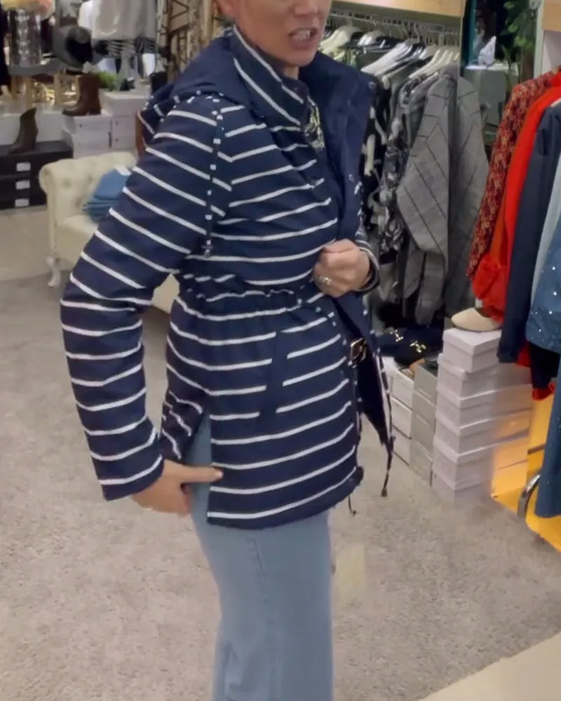 Contrast stripe casual hooded jacket
