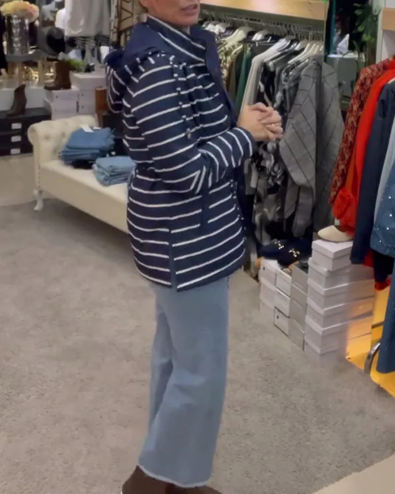 Contrast stripe casual hooded jacket