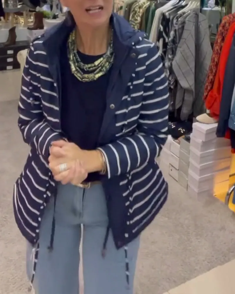 Contrast stripe casual hooded jacket