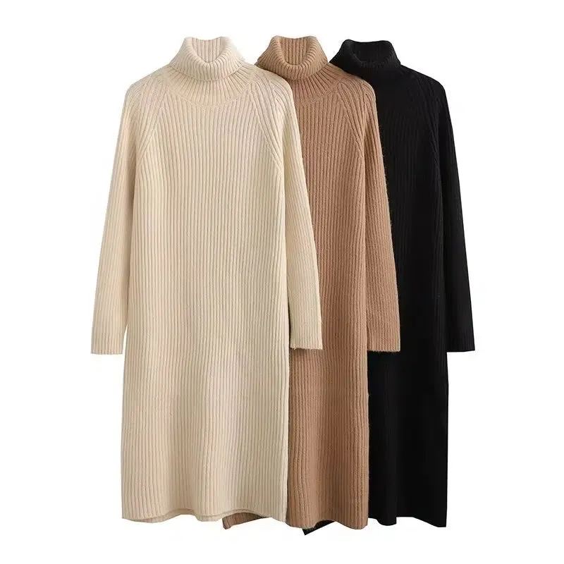 Cozy Ribbed Knit Turtleneck Dress