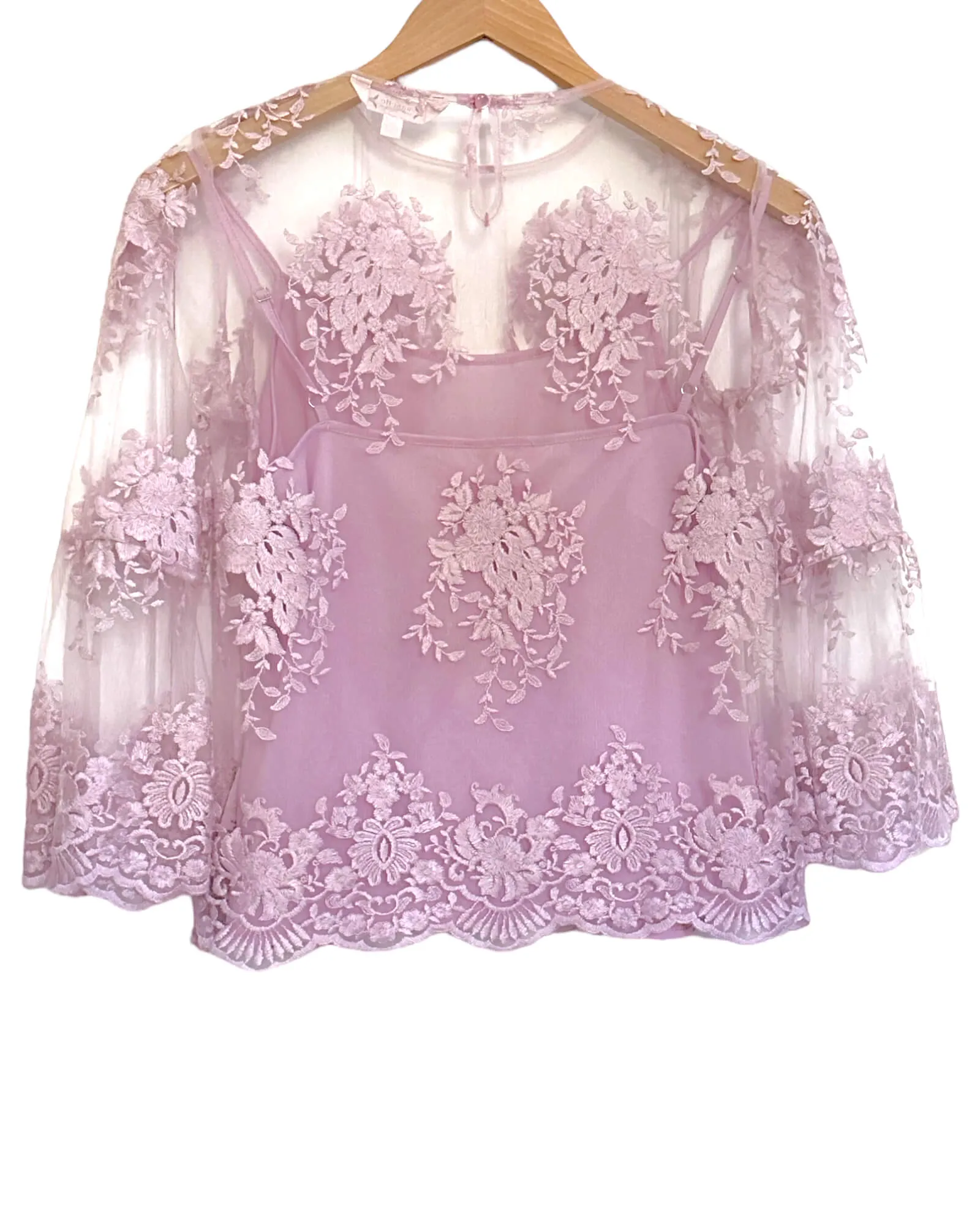 Dark Winter Orchid Floral Lace Bell Sleeve Blouse
