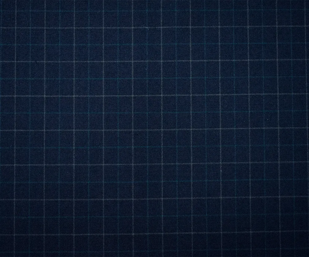 Deep Navy-Green-Gray Polyester Wool Check Woven Shirting Fabric