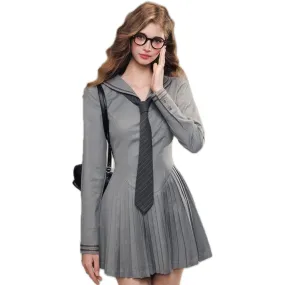 'Don't Wait Fog' Suit Pleated Dress In Gray