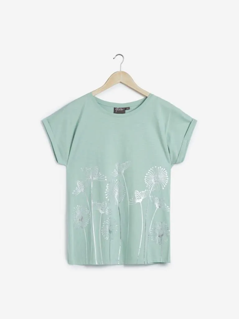 Gia Curves Sage Green Floral Print Top