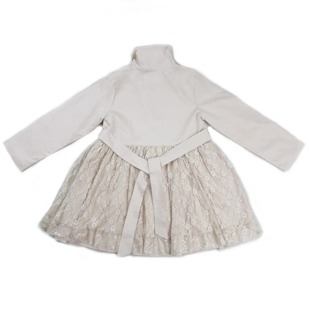 Girls Ivory Lace Wind-Resistant Long Sleeved Coat S (9-24M)-XL (6-8)
