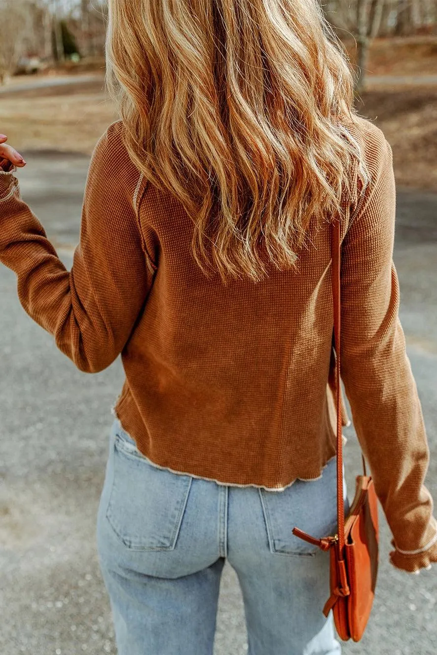 Ldc Textured Round Neck Long Sleeve Top
