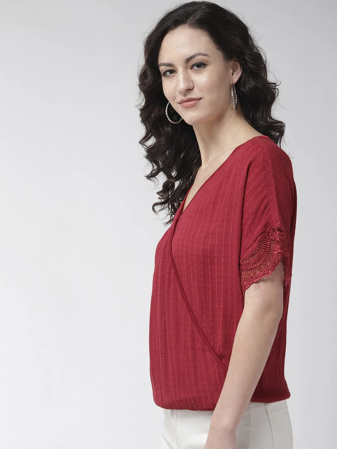 Maroon Textured Rayon Blouse
