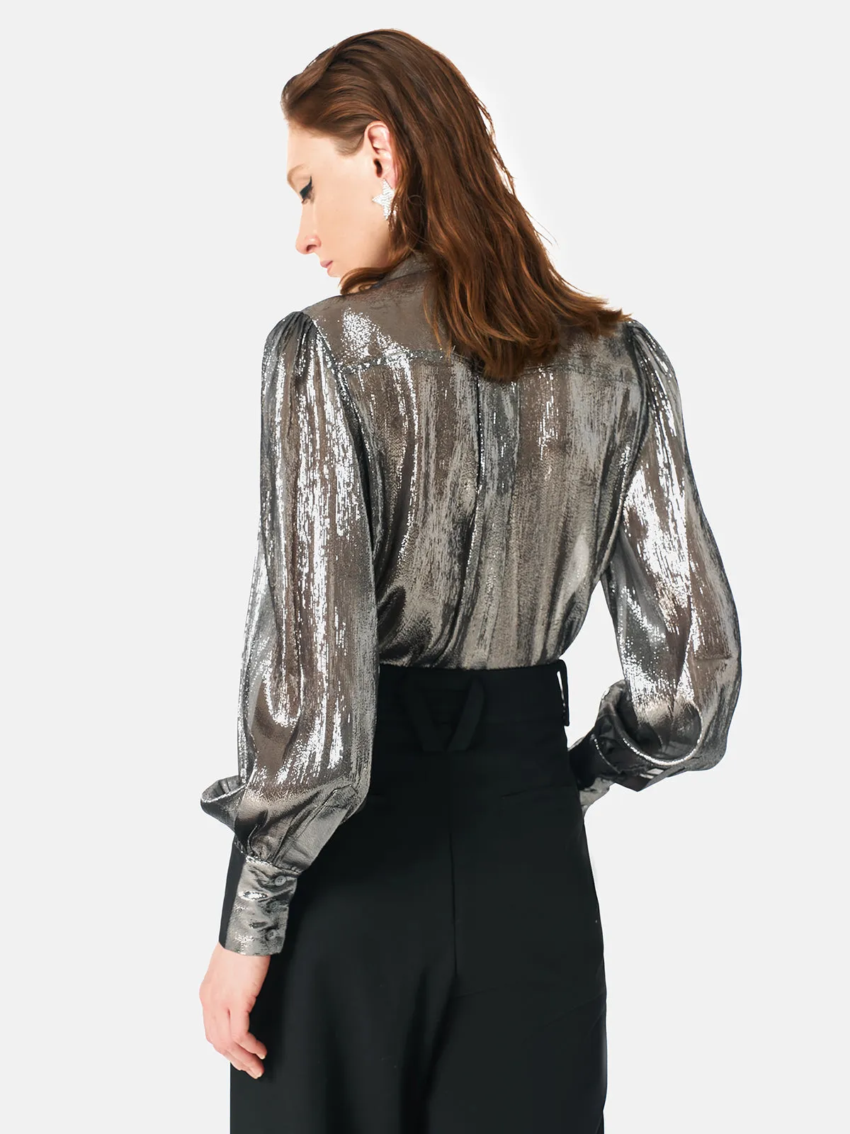 Metallic Coated Silk Ribbon Shirt