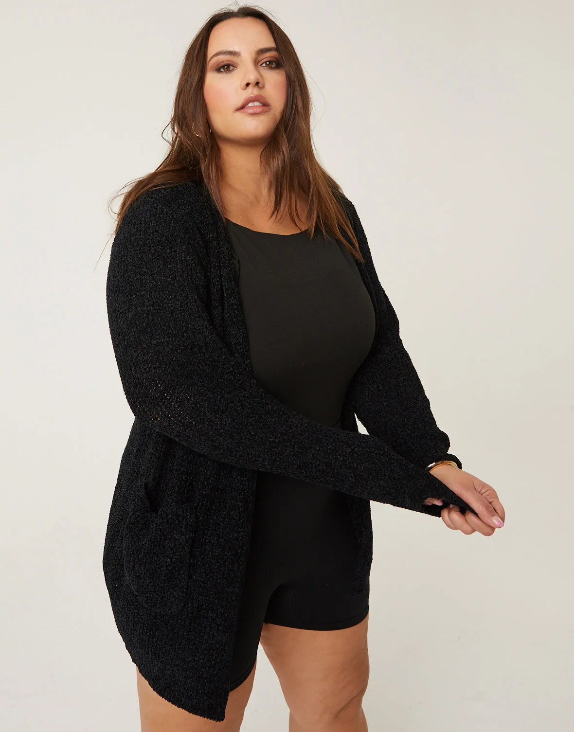 Plus Size Open Chenille Cardigan