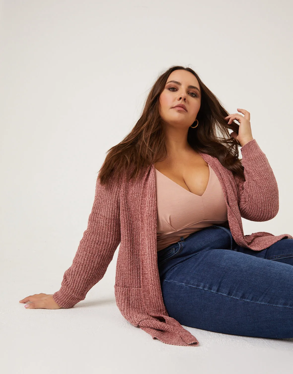 Plus Size Open Chenille Cardigan