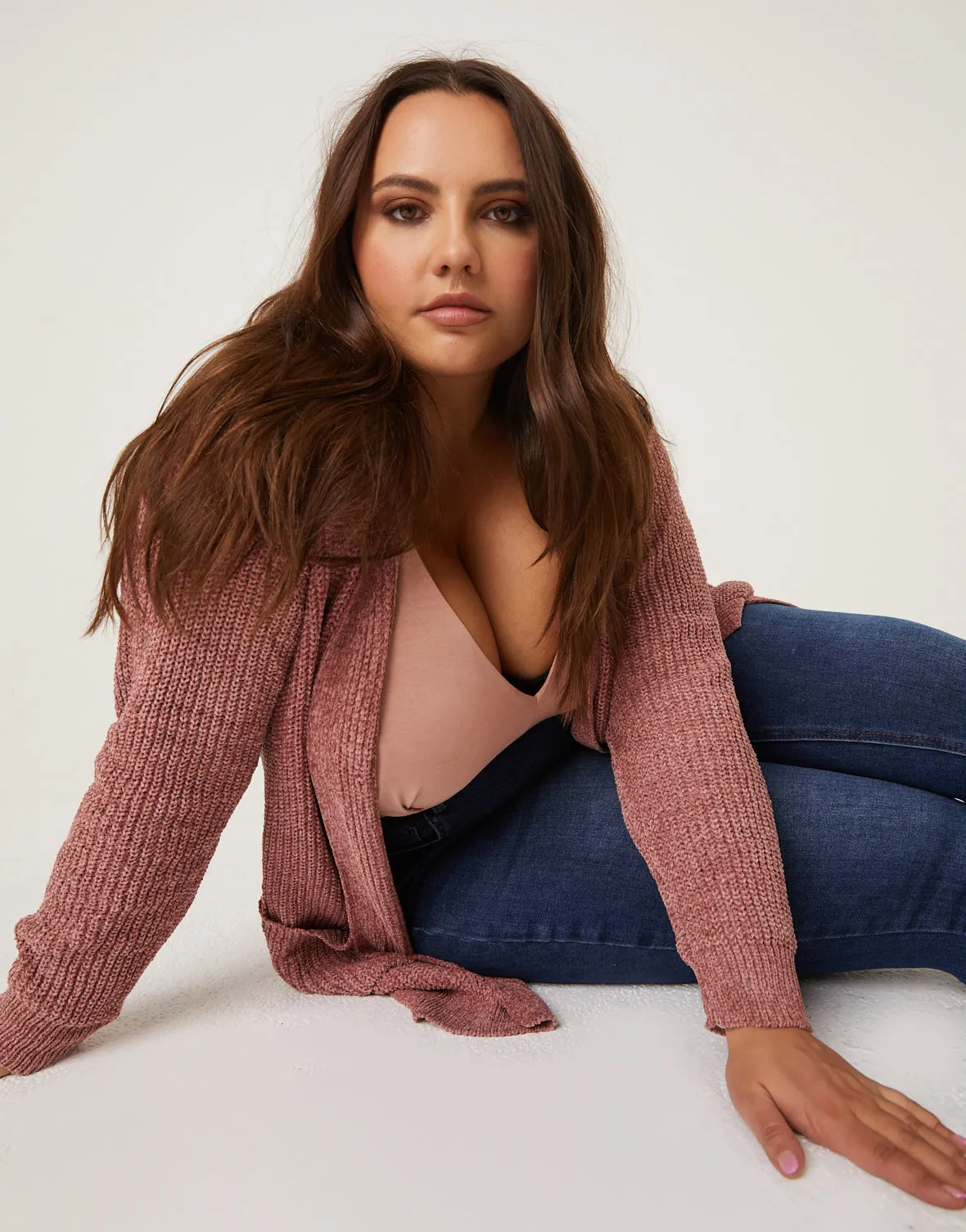 Plus Size Open Chenille Cardigan
