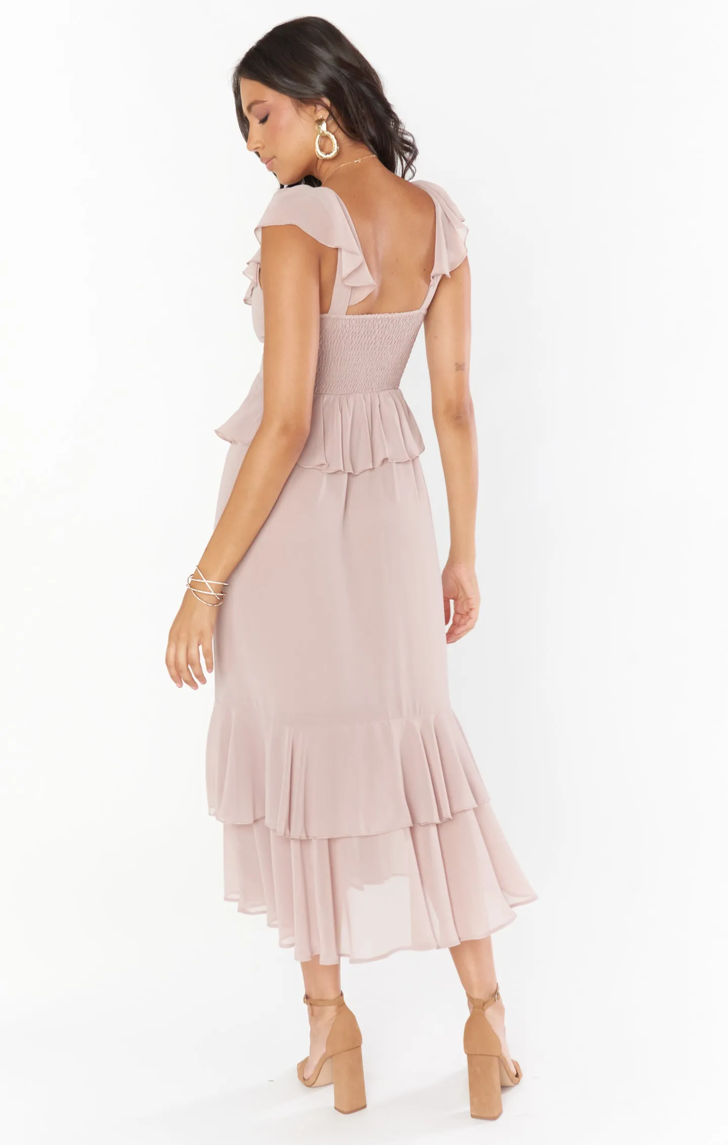 Reese Ruffle Dress ~ Soft Beige Chiffon