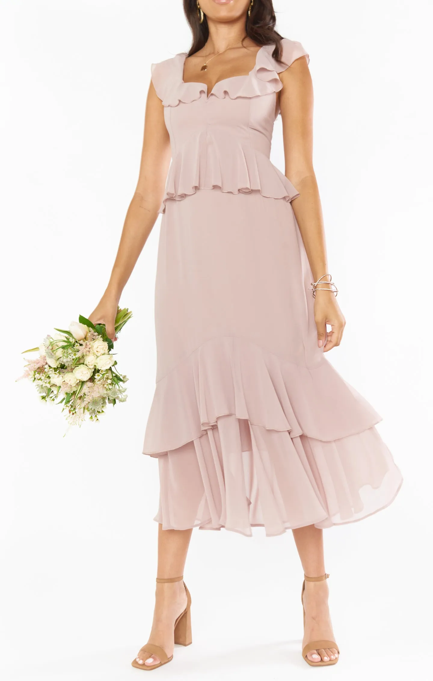 Reese Ruffle Dress ~ Soft Beige Chiffon
