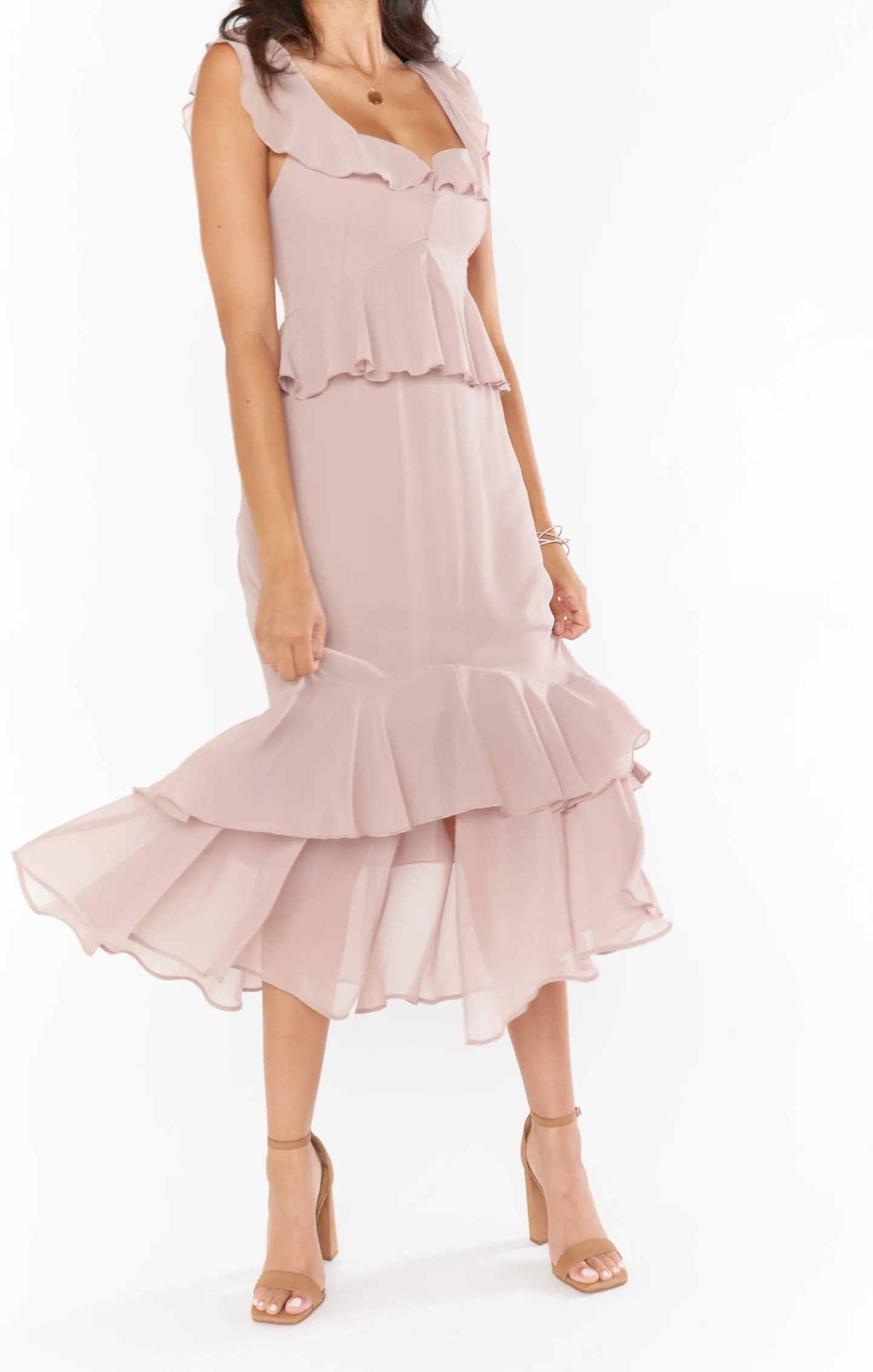 Reese Ruffle Dress ~ Soft Beige Chiffon