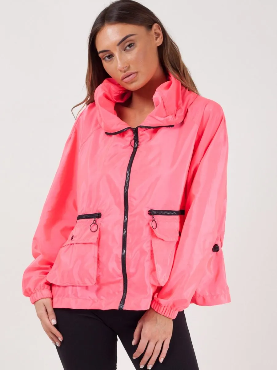Scarlet Hooded Rain Parka Festival Jacket In Pink