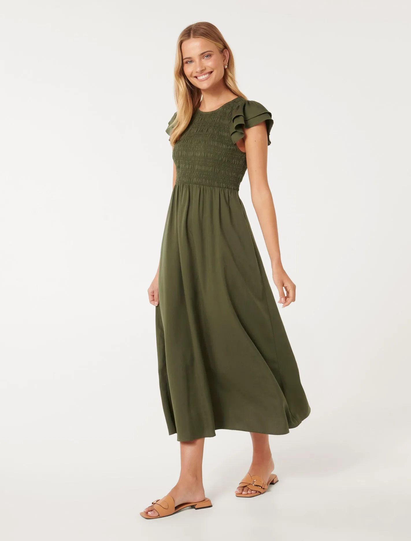 Tallulah Shirred Midi Dress