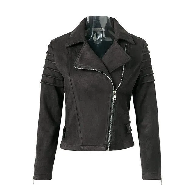 Women Casual Suede Leather Jacket