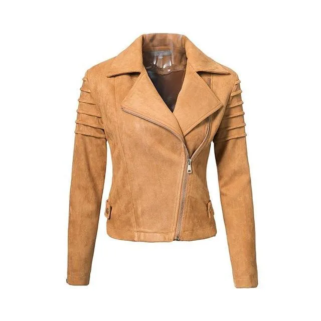 Women Casual Suede Leather Jacket
