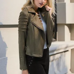 Women Casual Suede Leather Jacket