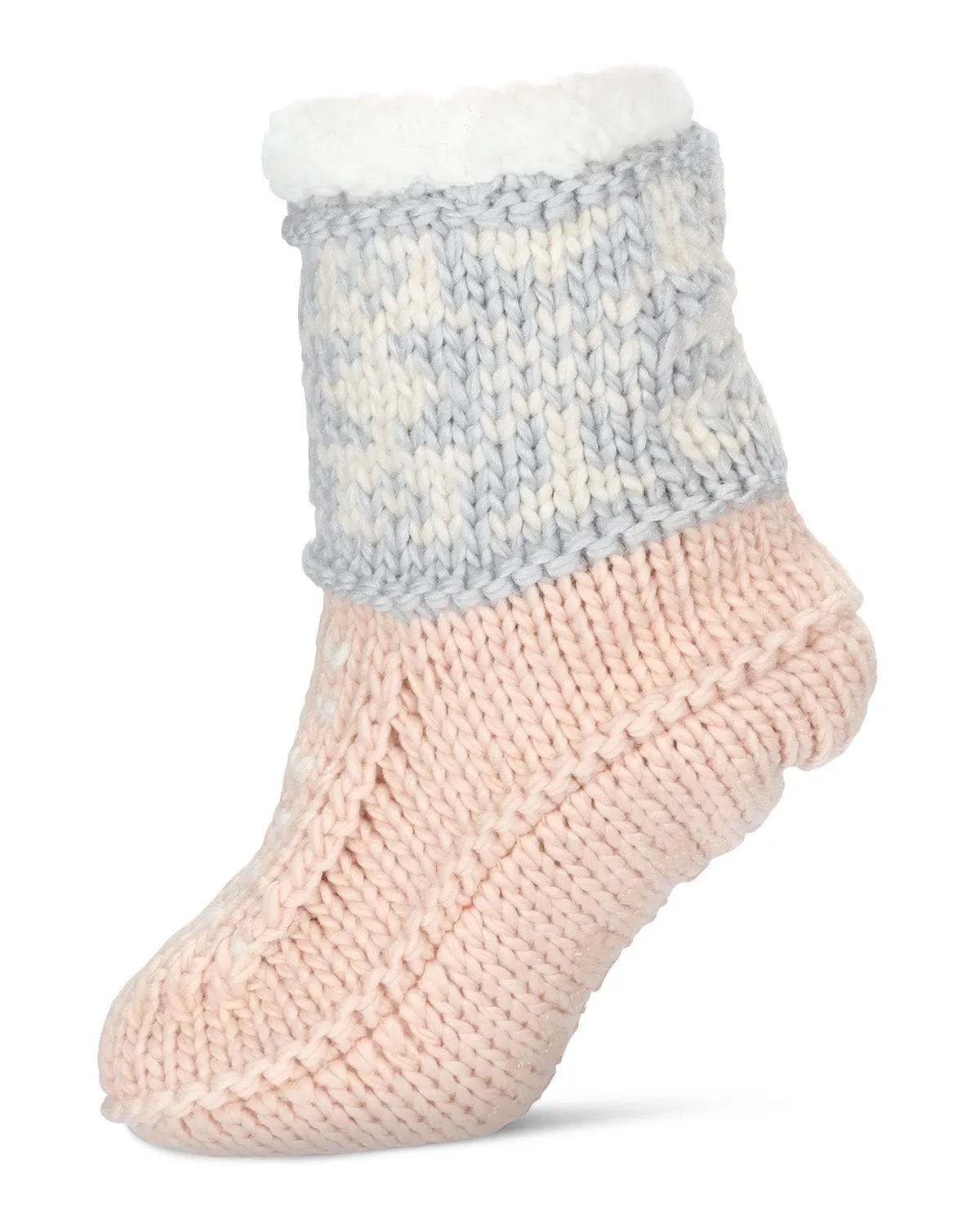 Women's Snowflake Border Recycled Knit Sherpa Lined Lounge Socks